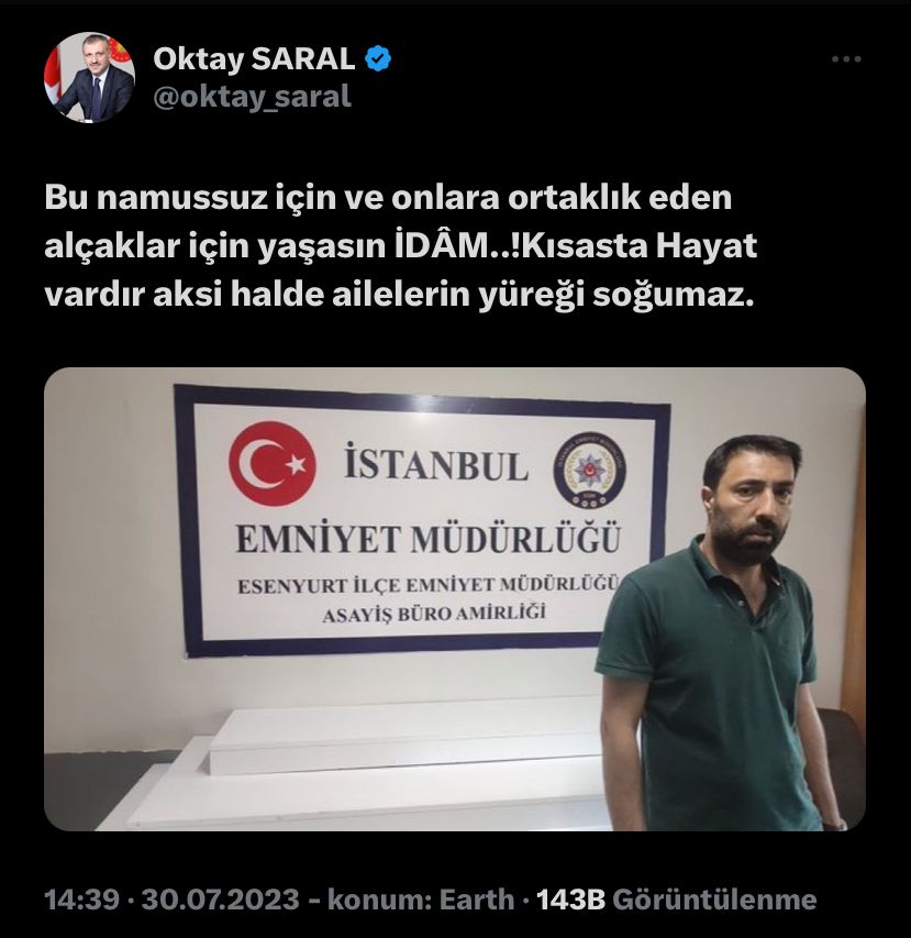 Cumhurbaşkanı Başdanışmanı Oktay Saral'dan idam çağrısı!
